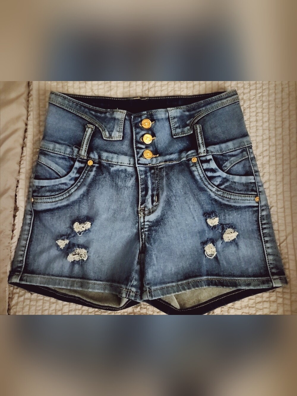 High-Waist Distressed Blue Denim Jean Shorts